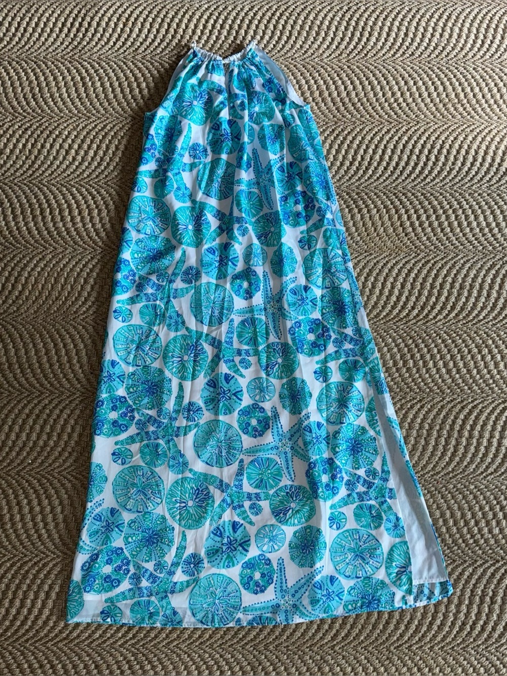 Lilly Pulitzer Aqua & Teal Seashell Starfish Halter Maxi Dress Small